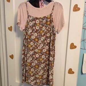 Floral Slip Dress with Striped Tee